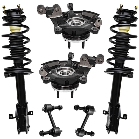 Detroit Axle - Front Steering Knuckles w/ Wheel Hub Bearings + Coil Spring Struts Assembly Sway Bars Replacement for 2011-2014 Ford Edge 3.5L 3.7L