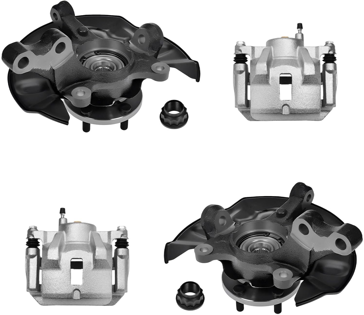 Detroit Axle Front Steering Knuckles w/ Wheel Hubs + Brake Calipers w