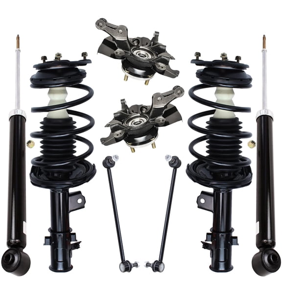 Detroit Axle - Front Steering Knuckles w/ Wheel Hubs Coil Spring Struts Sway Bars + Rear Shocks Replacement for 2006-2011 Hyundai Accent - 8pc Set