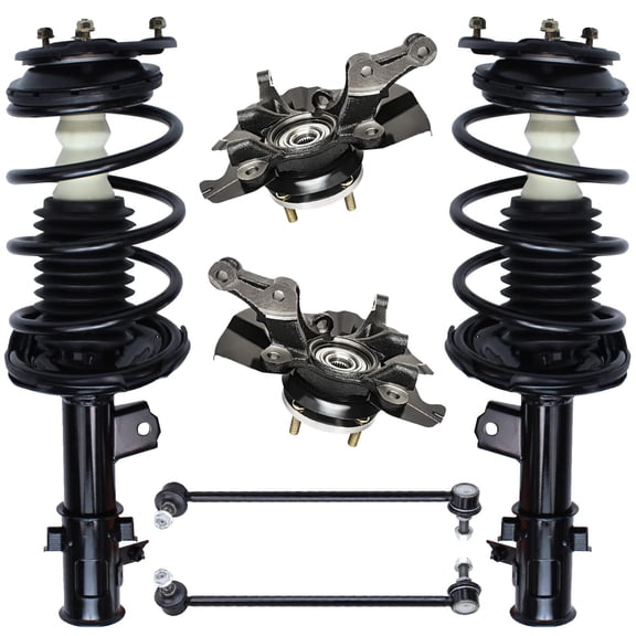 Detroit Axle - Front Steering Knuckles w/ Wheel Hubs + Coil Spring Struts Sway Bars Replacement for 2006-2011 Hyundai Accent - 6pc Set