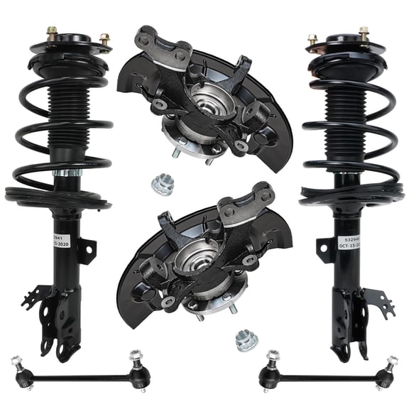 Detroit Axle - Front Steering Knuckles w/ Wheel Hubs + Coil Spring Struts Sway Bars Replacement for Toyota Camry L LE XLE 2.5L