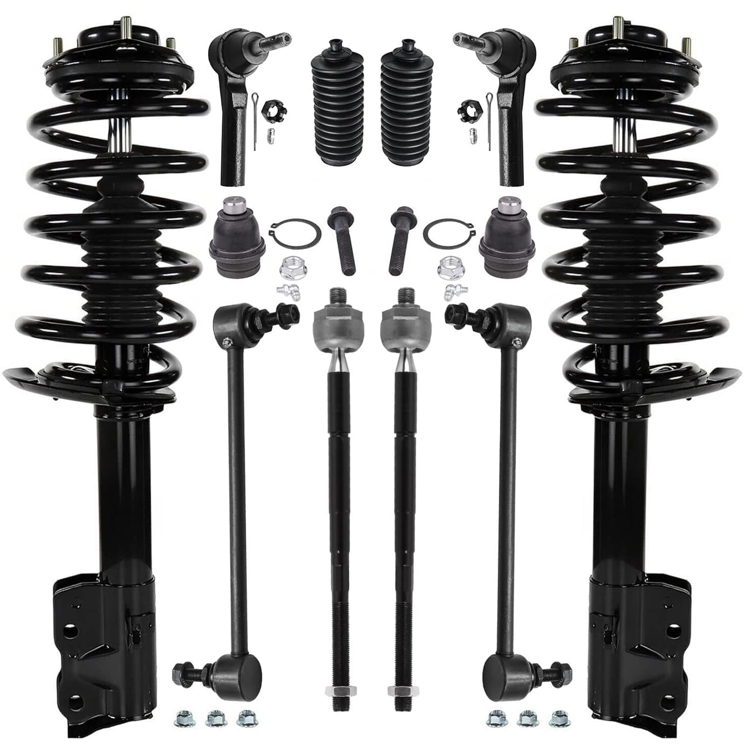 Detroit Axle - Front Struts & Coil Springs Sway Bar Links Outer Inner Tie Rod Ends Lower Ball Joints Boots Replacement for Jeep Patriot Compass