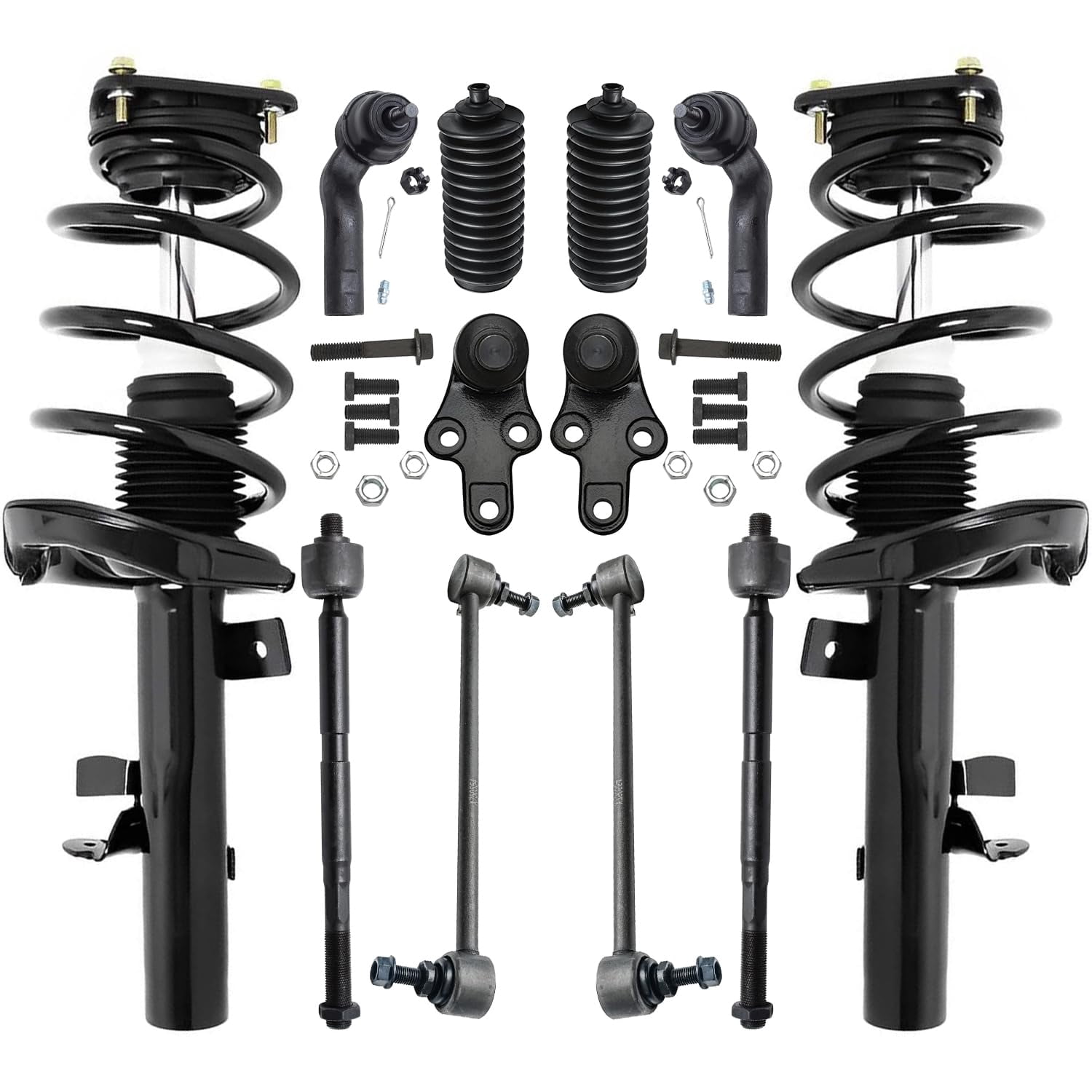 Detroit Axle - Front Struts & Coil Springs Sway Bar Links Tie Rods Lower Ball Joint Boots Replacement for 2013-2018 Ford Focus S SE Titanium
