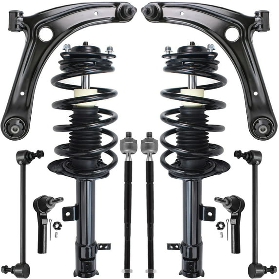 Detroit Axle - 10pc Front End Suspension Kit for 2007-2012 Dodge Caliber, Lower Control Arms w/Ball Joint Struts & Coil Spring Sway Bars Tie Rods 2008 2009 2010 2011 Replacement Struts Shocks