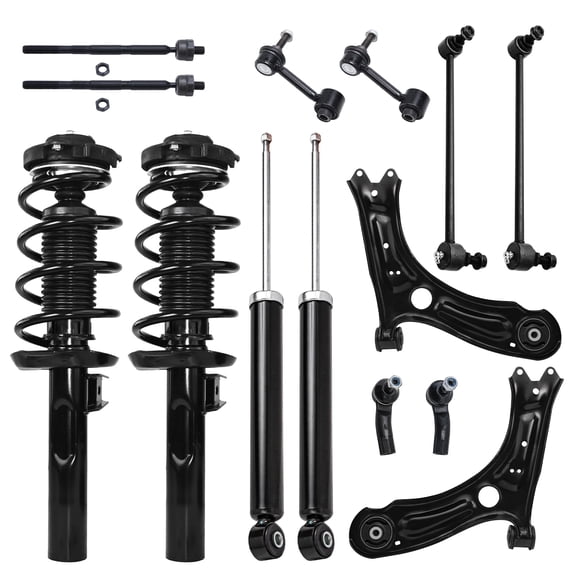 Detroit Axle - 14pc Front End Suspension Kit for 12-17 VW Jetta, Lower Control Arms Tie Rods Struts Coil Spring Rear Shock Absorber Front and Rear Sway Bars 2012 2013 2014 2015 2016 2017 Replacement