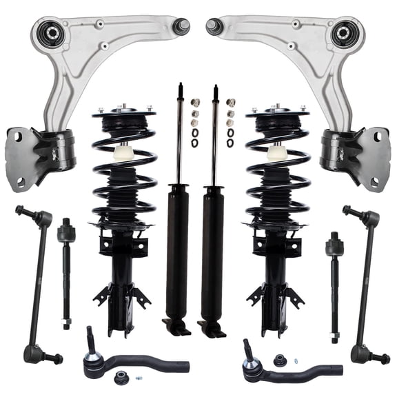 Detroit Axle - FWD Front End Suspension Kit for 2013-2020 Ford Fusion, Lower Control Arms w/Ball Joint Tie Rods Sway Bars Struts & Coil Spring Rear Shock Absorbers Replacement