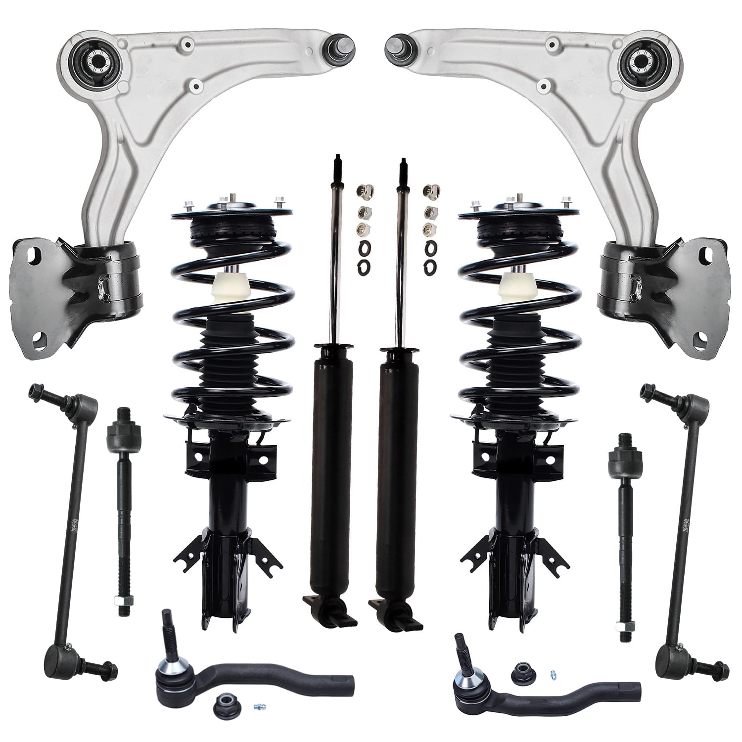 Detroit Axle - Front Struts Rear Shock Absorbers Lower Control Arms Sway Bars Outer Inner Tie Rods Replacement for 2013-2020 Ford Fusion FWD