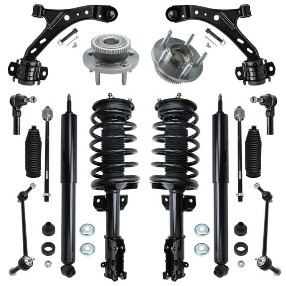 Detroit Axle - Front Struts Rear Shock Absorbers Wheel Hub Bearing Lower Control Arms & Inner Outer Tie Rods w/Boots Sway Bar Links Replacement for 2005-2008 2009 Ford Mustang - 16pc Set