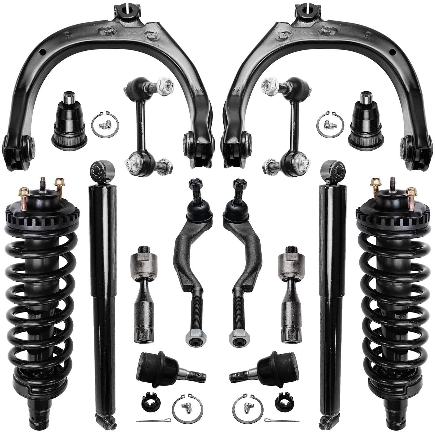Detroit Axle - 16pc Front Suspension Kit for Buick Rainier Chevy Trailblazer EXT GMC Envoy XL XUV Isuzu Ascender Olds Bravada, Shock Absorbers Ball Joints Tie Rod Ends Control Arms Sway Bar Links