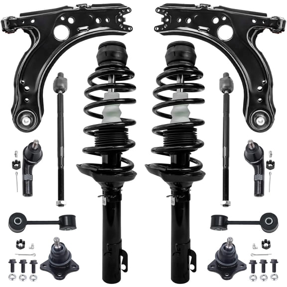 Detroit Axle - 12pc Front Struts Suspension Kit for 1998-2006 Volkswagen Beetle 1999-2005 Golf Jetta, 2 Struts 2 Lower Control Arms 2 Lower Ball Joints 4 Outer Inner Tie Rods 2 Sway Bars Replacement