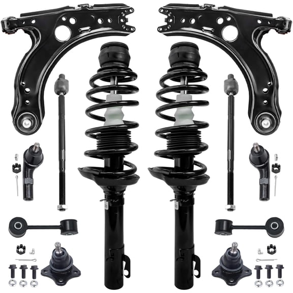 Detroit Axle - Front Struts Suspension Kit for Volkswagen Beetle Golf Jetta, 2 Struts and Coil Spring 2 Lower Control Arms 2 Lower Ball Joints 4 Outer Inner Tie Rods 2 Sway Bars Replacement