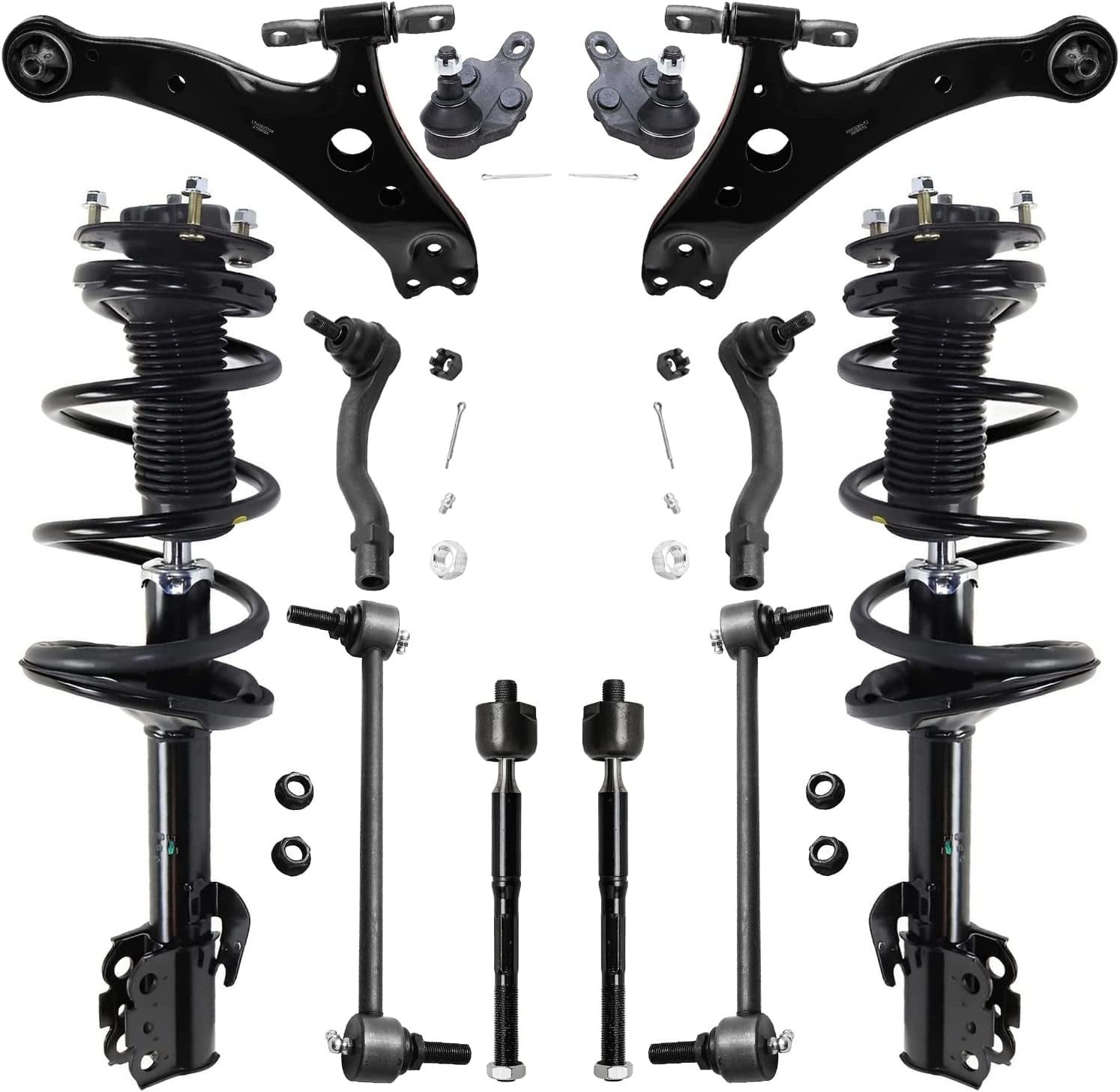 Detroit Axle - Front Struts w/Coil Spring Lower Control Arms Ball Joints Sway Bar Links Tie Rods Replacement for 2001-2003 Toyota Highlander AWD 3.0L