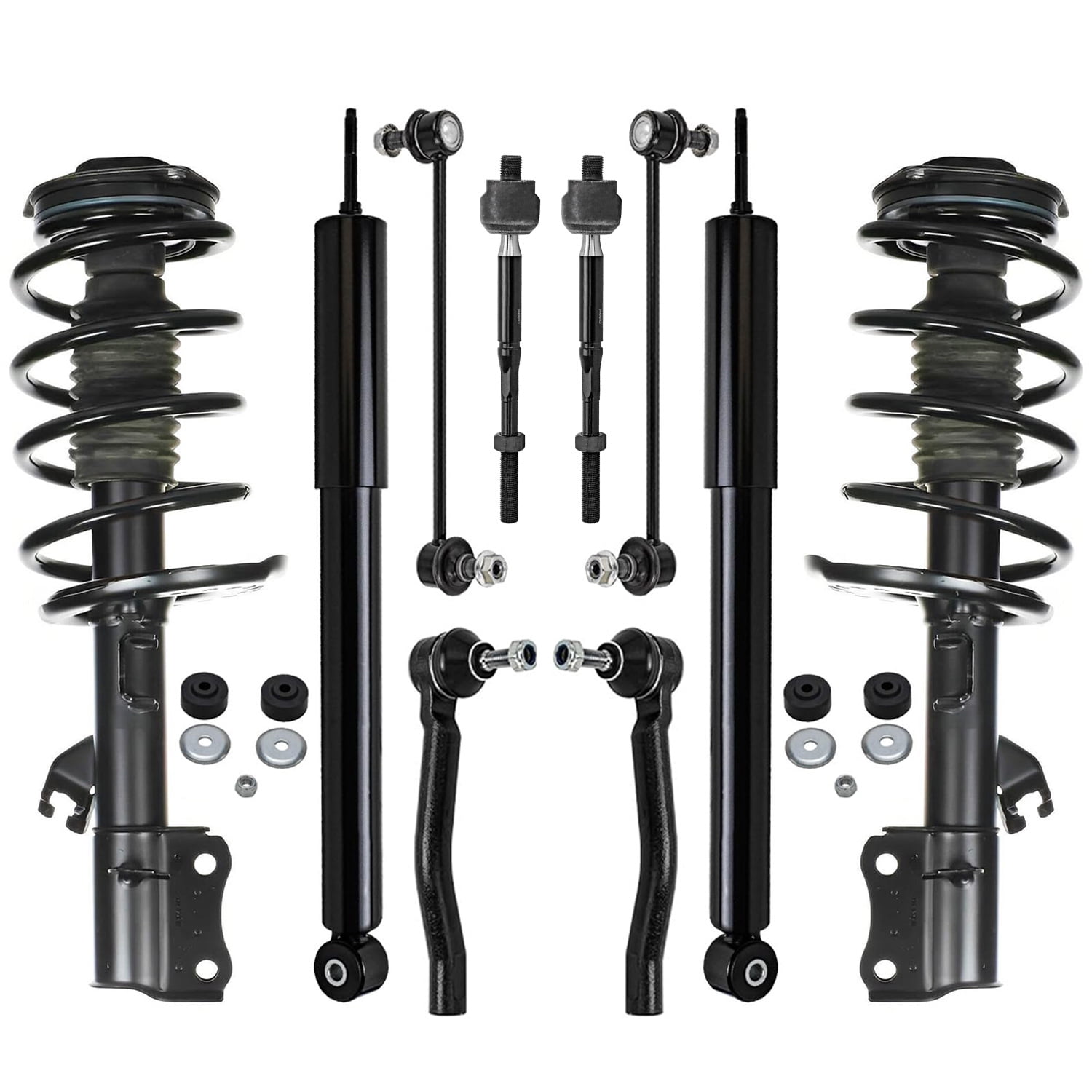 Detroit Axle - Front Struts w/Coil Springs Rear Shock Absorbers Sway Bars Outer Inner Tie Rods Replacement for 2014-2016 Nissan Sentra - 10pc Set