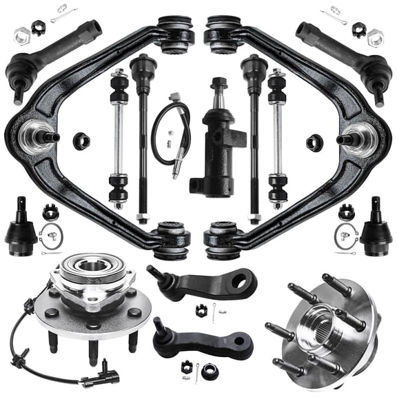 Detroit Axle - 15pc Front End Kit for 4WD Chevy GMC Silverado Sierra Yukon XL Avalanche Suburban 1500 Tahoe Escalade ESV EXT Wheel Bearing Hubs Upper Control Arms Ball Joints Sway Bars Replacement