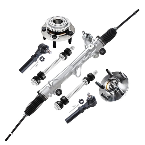 Detroit Axle - Front Suspension Kit for 1994-2004 Ford Mustang, 1 Power Steering Rack & Pinion 2 Wheel Bearing Hubs w/ABS 2 Outer Tie Rods 2 Sway Bars Replacement