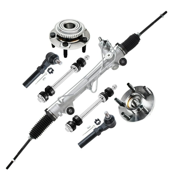 Detroit Axle - Front Suspension Kit for 1994-2004 Ford Mustang, 1 Power Steering Rack and Pinion, 2 Wheel Bearing Hubs w/ABS 2 Outer Tie Rods + 2 Sway Bars Replacement