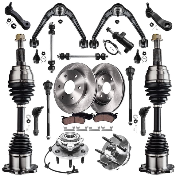 Detroit Axle - Front Suspension Kit Brake Kit for GMC Chevrolet Sierra Silverado Avalanche Suburban 1500 Escalade ESV EXT Brake Rotors Brakes Pads Replacement CV Axles Wheel Bearing Hubs Control Arms