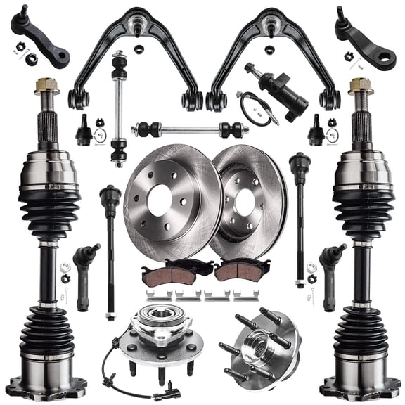 Detroit Axle - Front Suspension Kit Brake Kit for GMC Chevrolet Sierra Silverado Avalanche Suburban 1500 Escalade ESV EXT Brake Rotors Brakes Pads Replacement CV Axles Wheel Bearing Hubs Control Arms