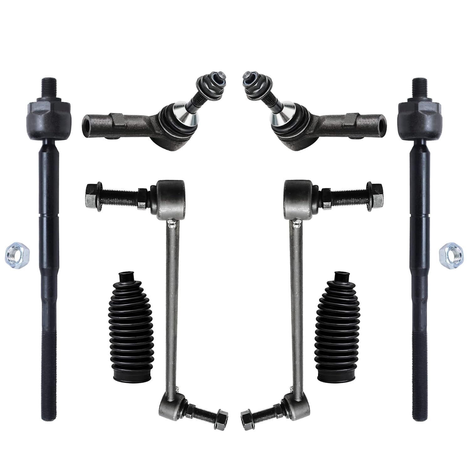 Detroit Axle - 8pc Front Suspension Kit for 2010-2015 Ford LincolnTaurus Flex MKT, 2016 MKS, 4 Outer Inner Tie Rods 2 Sway Bar Links 2 Boots 2011 2012 2013 2014 Replacement