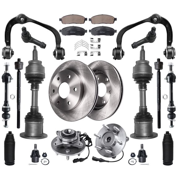 Detroit Axle - 19pc Front Upper Control Arms Brake Rotors CV Axle Wheel Hub Bearing Replacement for 2006-2008 Ford F-150 Lincoln Mark LT 4x4 6 Lugs Models