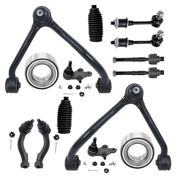 Detroit Axle - Front Upper Control Arms + Lower Ball Joints + Wheel Bearings + Sway Bars + Tie Rods Replacement for 2003-2004 Kia Sorento - 14pc Set