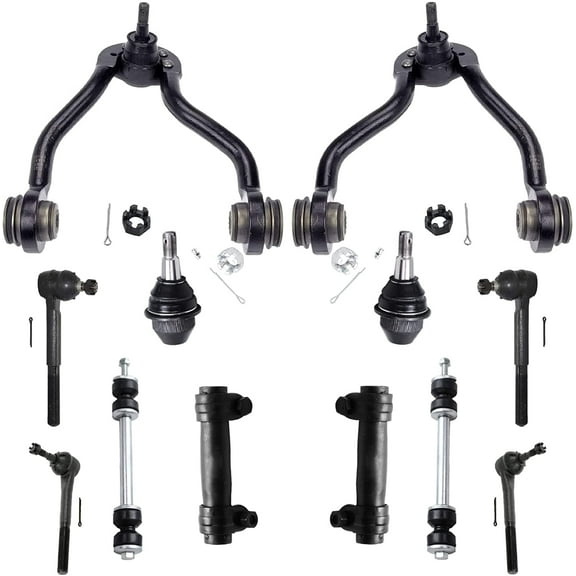 Detroit Axle - 12pc Front End Kit for Chevy Tahoe GMC Yukon K1500 K2500 Suburban Cadillac Escalade, Upper Control Arms w/Ball Joints Lower Ball Joints Sway Bars Tie Rods Adjusting Sleeves Replacement