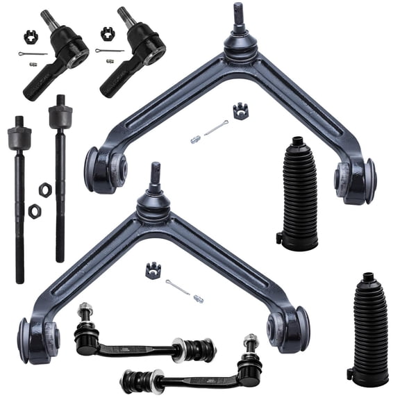 Detroit Axle - Front Upper Control Arms w/ Ball Joints + Inner Outer Tie Rods w/ Boots + Sway Bar Links Replacement for Dodge Durango Aspen [5-Lug Models w/16mm Thread] - 10pc Set