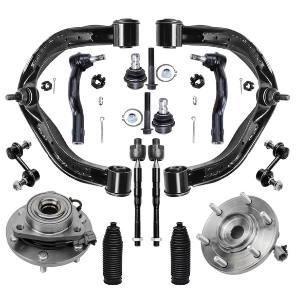 Detroit Axle - 14pc 4WD Front End Suspension Kit for Infiniti QX56 Nissan Armada Titan, Upper Control Arms + Ball Joint Tie Rods Sway Bars Lower Ball Joints Wheel Bearing Hubs Boots Replacement