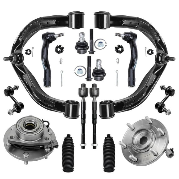 Detroit Axle - Front Upper Control Arms w/Ball Joints Inner Outer Tie Rods w/Boots Sway Bar Links & Wheel Hub Bearing Assembly Kit for 2008-11 Nissan Armada/ Titan/ 2008-10 QX56/ - 4WD/ AWD