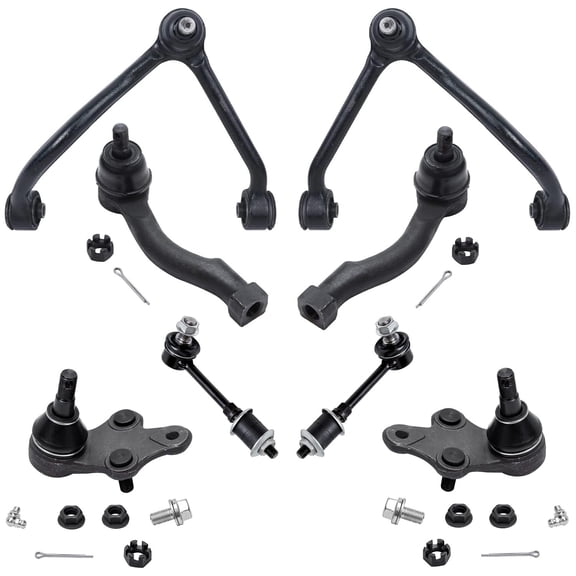 Detroit Axle - Front Upper Control Arms w/ Upper Lower Ball Joints, Outer Tie Rods & Sway Bar Links for 2003 2004 Kia Sorento