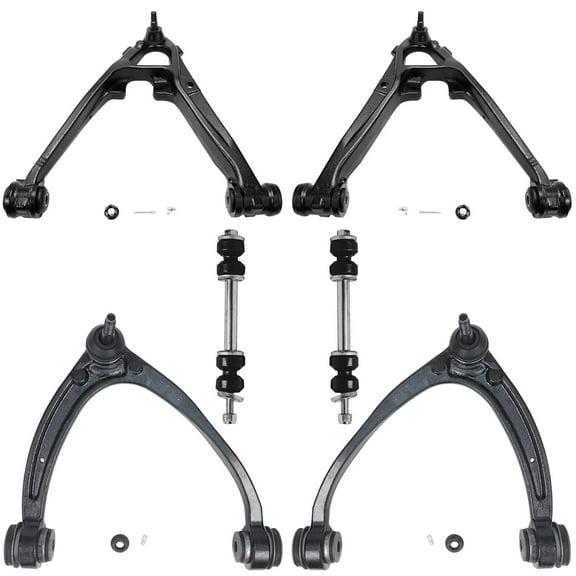 Detroit Axle - Front Upper Lower Control Arms for 2007-2013 Chevy GMC Avalanche Silverado Sierra Suburban 1500 Tahoe Yukon Escalade, 4 Upper Lower Control Arms, 2 Sway Bars Replacement