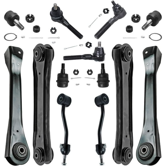 Detroit Axle - Front Upper & Lower Control Arms + Ball Joints + Sway Bars + Tie Rods Replacement for 1997-2006 Jeep Wrangler TJ - 13pc Set