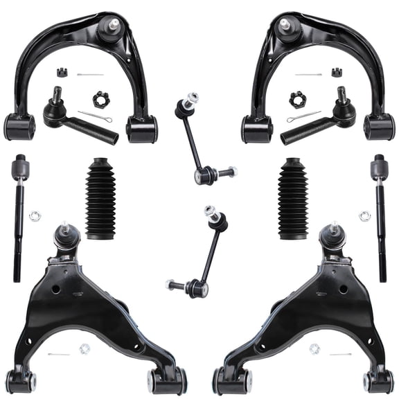 Detroit Axle - 12pc Front End Kit for 2003-2009 Toyota 4Runner FJ Cruiser Lexus GX470, Upper Lower Control Arms w/Ball Joint Sway Bars Inner Outer Tie Rods Boots 2004 2005 2006 2007 2008 Replacement