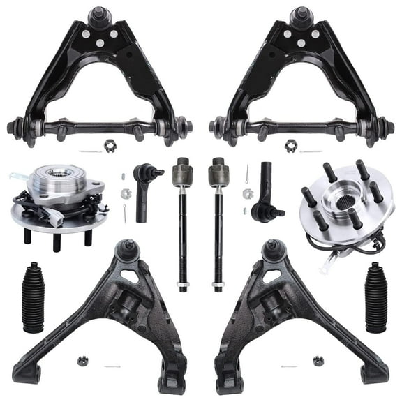 Detroit Axle - Front Upper Lower Control Arms w/Ball Joints Inner Outer Tie Rods w/Boots & Wheel Hub Bearing for 2000-2004 Dogde Dakota/ 2000-2003 Durango - 4WD