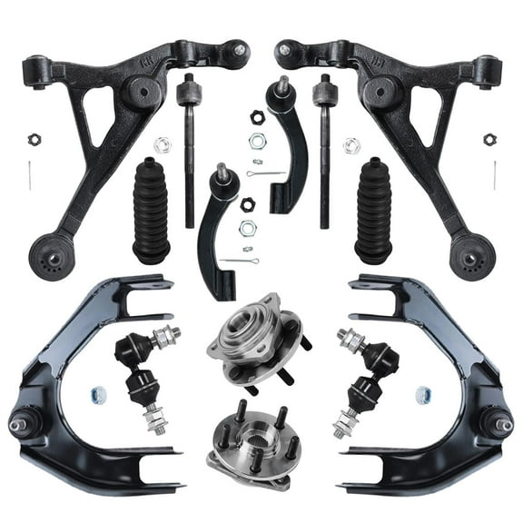 Detroit Axle - Front Upper Lower Control Arms w/Ball Joints + Tie Rods w/Boots + Sway Bars + Wheel Hub Bearing Replacement for Sebring Dodge Stratus (Sedan) - 14pc Set