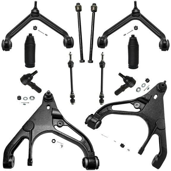 Detroit Axle - Front Upper and Lower Control Arms, Inner Outer Tie Rods w/Rack Boot and Sway Bars Kit Replacement for 2002-2005 Dodge Ram 1500 4WD