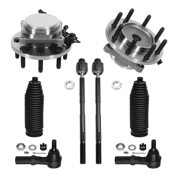 Detroit Axle Front Wheel Bearing & Hub Assemblies + Inner & Outer Tie Rods + Boots Replacement for 2009 - 2011 Dodge Ram 2500 3500 - 8pc Set