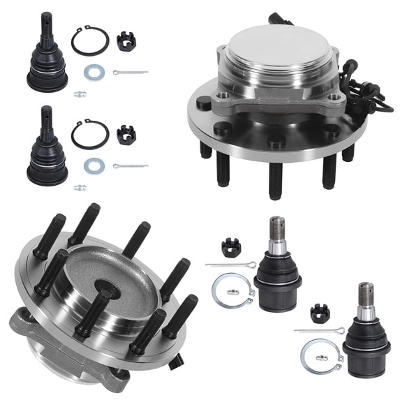 Detroit Axle Front Wheel Bearing & Hub Assemblies + Upper & Lower Ball Joints Replacement for Dodge Ram 2500 Ram 3500 RWD - 6pc Set