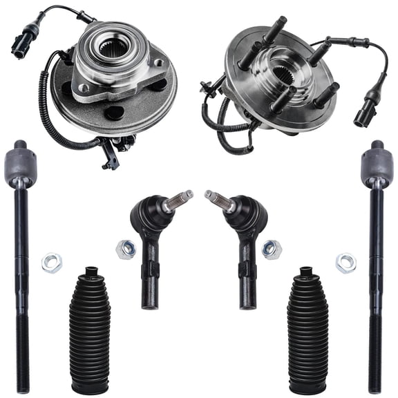 Detroit Axle - 8pc Front Wheel Bearing Hubs Kit for 2006-2010 Ford Explorer Mercury Mountaineer 2 Wheel Bearing Hubs Assembly 4 Tie Rods 2 Boots Replacement