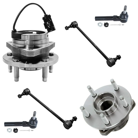 Detroit Axle - Front Wheel Bearing & Hub Assembly + Sway Bar Link + Outer Tie Rod End Replacement for Chevy Malibu Pontiac G6 Saturn Aura (ABS Models; w/o RPO Code FE5) - 6pc Set