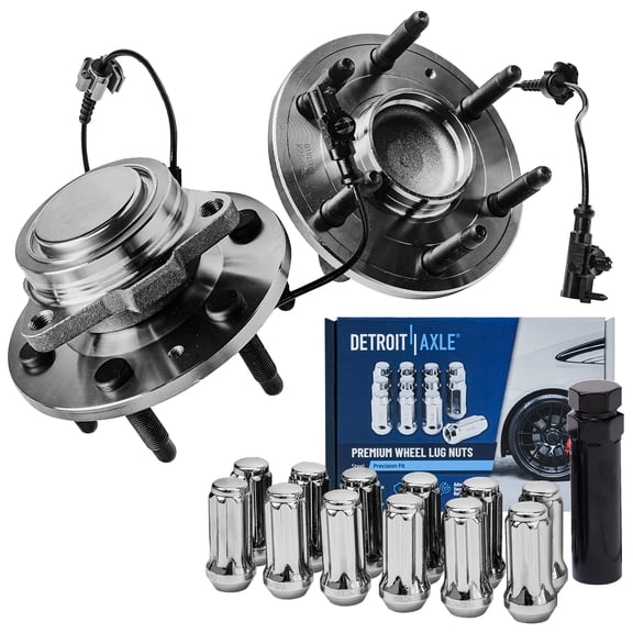 Detroit Axle - Front Wheel Bearing Hubs Kit for Cadillac Escalade ESV Chevy Avalanche Tahoe Silverado GMC Sierra Yukon XL 1500, 2 Wheel Bearing and Hubs 12 Wheel Lug Nuts 1 Socket Key