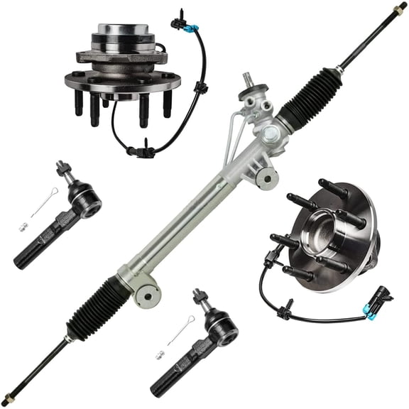 Detroit Axle - 2WD Front Wheel Bearing Hubs Rack & Pinion Kit for 1999-2006 Chevy GMC Silverado Sierra 1500 [6 Lug], 1 Steering Rack and Pinion, 2 Wheel Bearing Hubs, 2 Outer Tie Rods