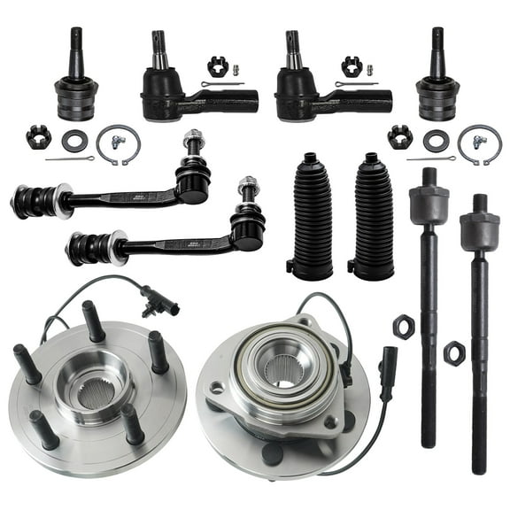 Detroit Axle - Front Wheel Bearing Hubs Tie Rods Sway Bars Ball Joints Boots Replacement for 2004 2005 Dodge Durango - 12pc Set