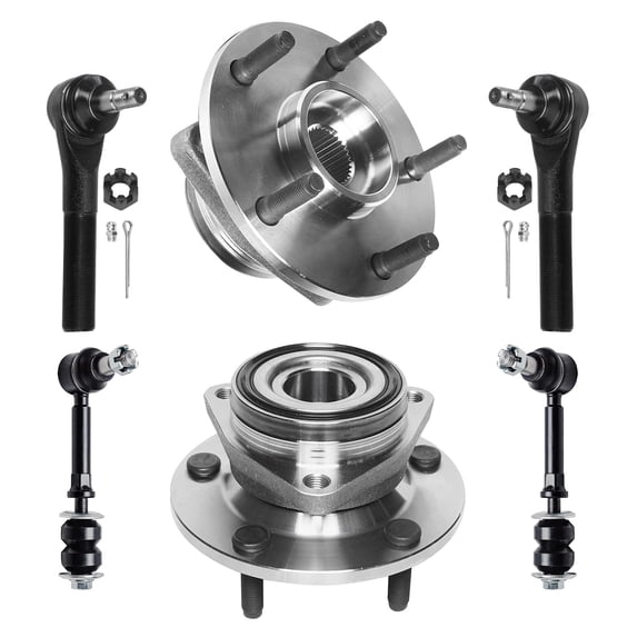Detroit Axle - Front Wheel Hub & Bearing Assembly Outer Tie Rods Sway Bars for 1998 1999 Dodge Ram 1500 4WD w/ ABS