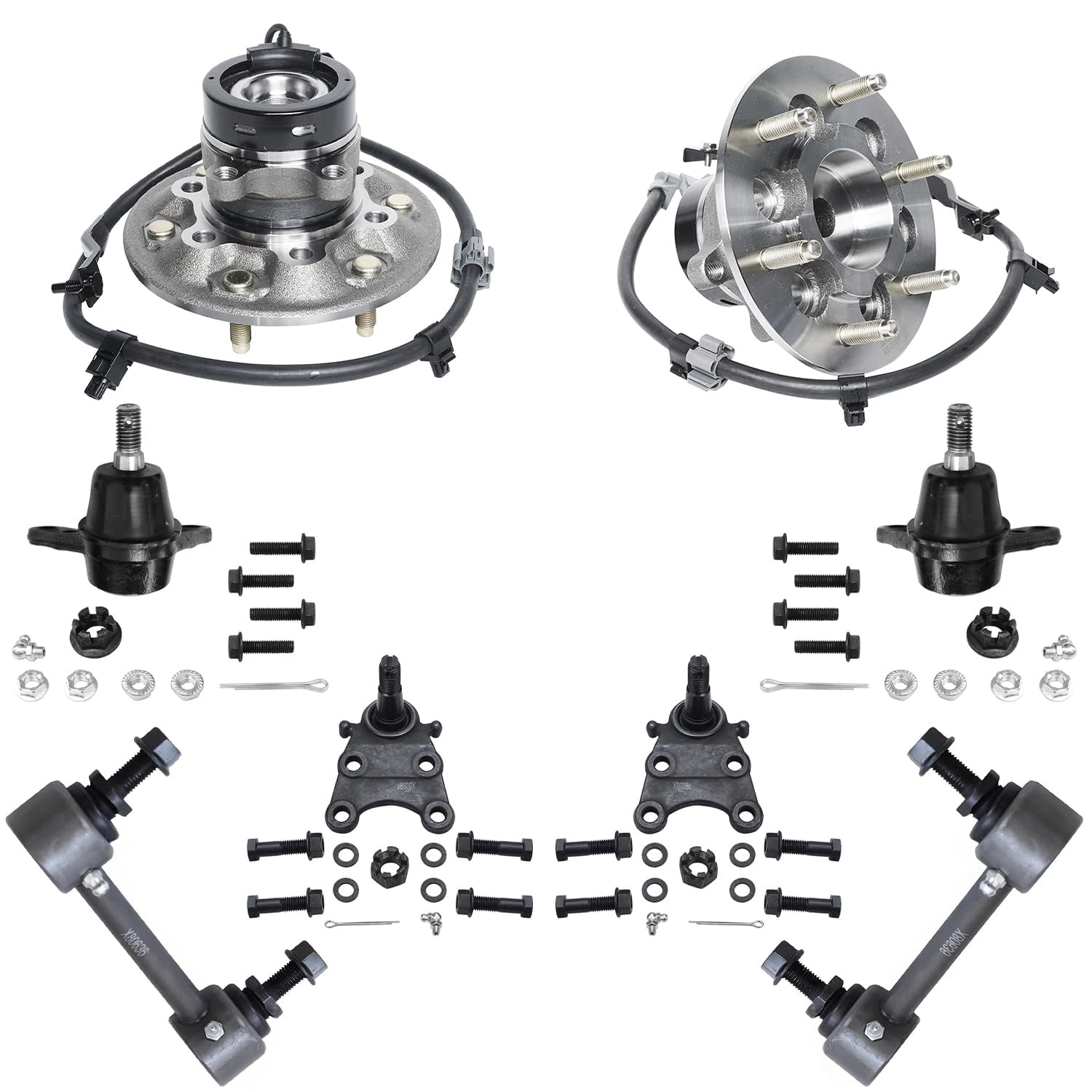 Detroit Axle - Front Wheel Hub & Bearing Assembly + Sway Bar Links + Upper Lower Ball Joints Replacement for Chevy GMC Colorado Canyon [2WD; Z85 Chassis w/ Coil Spring Sus.] - 8pc Set