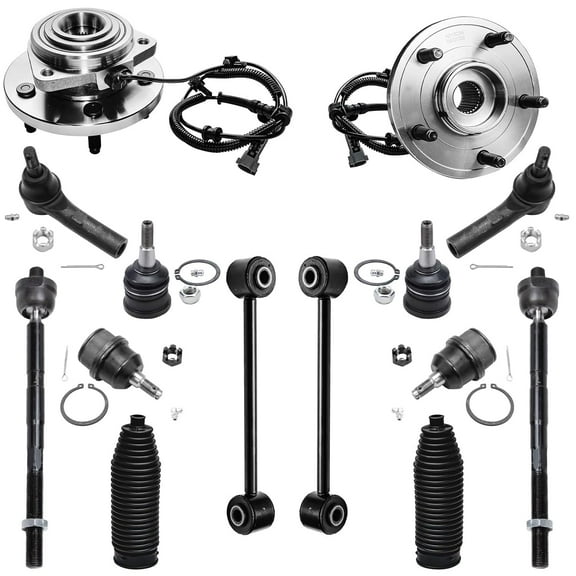 Detroit Axle - Front Wheel Hub Bearing Ball Joint Sway Bar Tie Rod w/Boot for 2006-2010 Jeep Commander Grand Cherokee 2007 2008 2009, 5Lug w/ ABS - 14pc Set