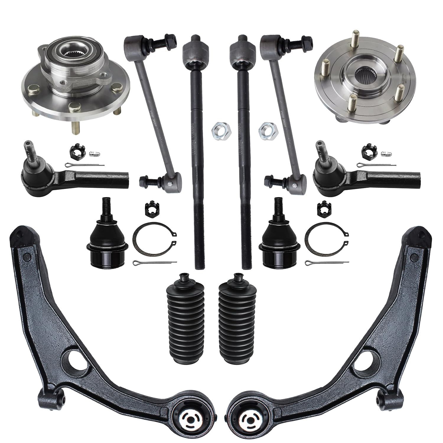 Detroit Axle - Front Wheel Hub Bearings Lower Control Arms Ball Joints Tie Rods Boots Sway Bars Replacement for 2009-2018 Dodge Journey - 14pc Set
