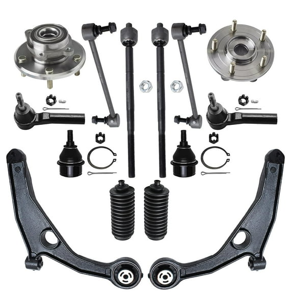 Detroit Axle - Front Wheel Hub Bearings Lower Control Arms Ball Joints Tie Rods Boots Sway Bars Replacement for 2009-2018 Dodge Journey - 14pc Set