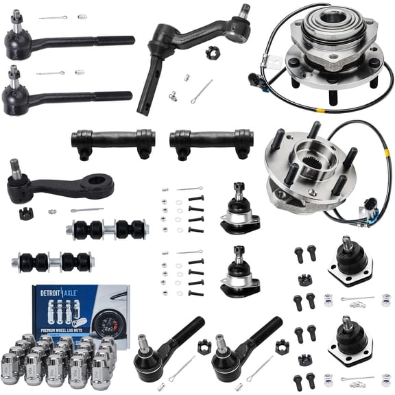 Detroit Axle - Front Wheel Hub Tie Rod Sway Bar Ball Joint + 20pc Lug Nut Kit Replacement for Blazer S10 Jimmy Sonoma Hombre Bravada - 36pc Set