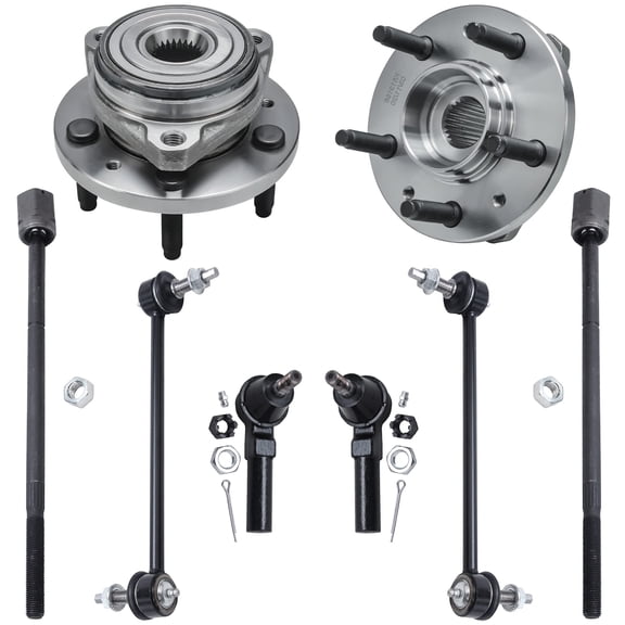 Detroit Axle - Front Wheel Hub and Bearings Assembly w/ Sway Bar Links + Inner Outer Tie Rods  for 1999-2003 Ford Windstar - 8pc Set